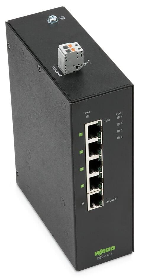 Industrial ECO Switch; 5 ports 1000Base-T; Vergroot temperatuurbereik; 4 * Power over Ethernet