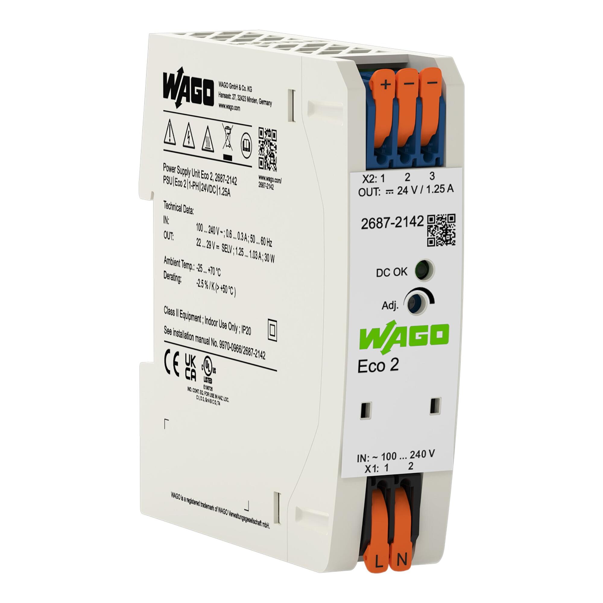 Power supply; Eco 2; 1-phase; 24 VDC output voltage; 1.25 A output current; DC-OK LED
