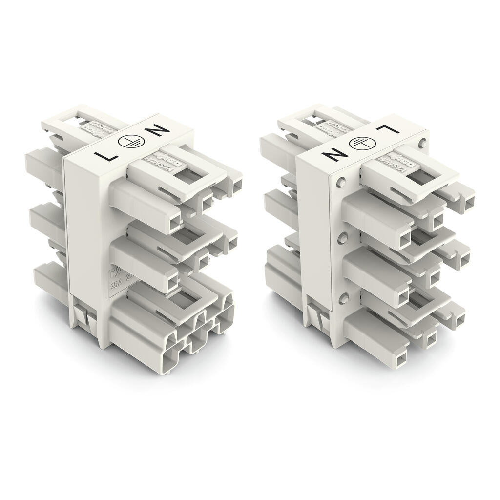 5-way distribution connector; 3-pole; Cod. A; 1 input; 5 outputs; white ...