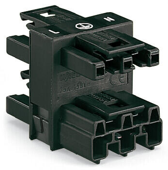 3-way distribution connector; 3-pole; Cod. A; 1 input; 3 outputs; black