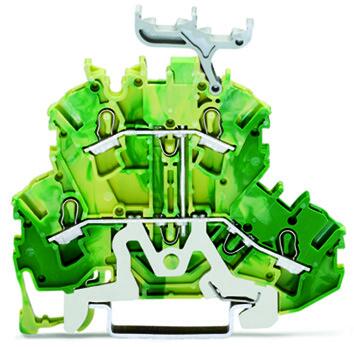 TOPJOB®S double-deck ground terminal block; internally commoned; with marker carrier; rail mount; 4-conductor; 5.2 mm wide; green-yellow