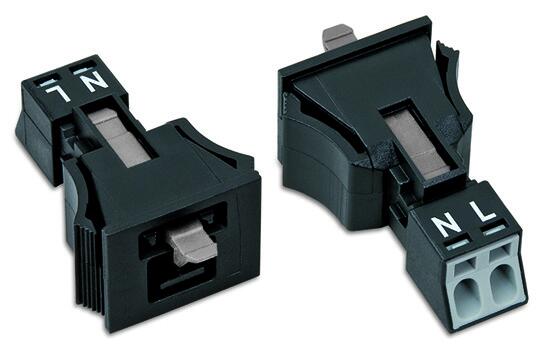 WINSTA® through-panel plug (male); MINI; snap-in; L/N marking; 2-pole; black