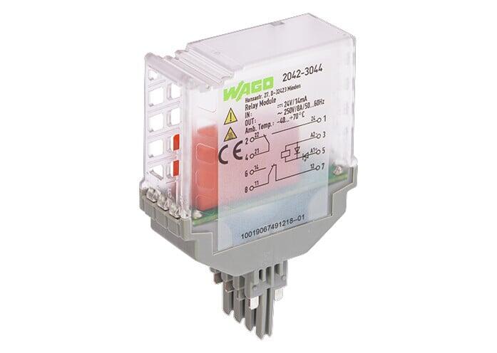 przekaźnik; znamionowe napięcie wejściowe 24 V DC; 2 x zestyk przełączny; maksymalny prąd długotrwały 8 A; kolejnictwo; sygnalizacja statusu zielona; szerokość 20 mm