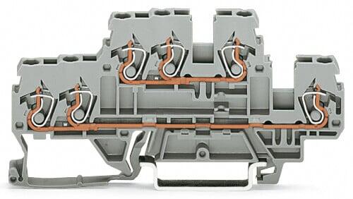 3-conductor, double-deck terminal block; Through/through terminal block; L/L; for DIN-rail 35 x 15 and 35 x 7.5; 2.5 mm²; CAGE CLAMP®; 2,50 mm²; gray