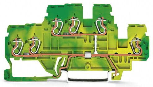 3-conductor, double-deck terminal block; 6-conductor ground terminal block; 2.5 mm²; PE; internal commoning; for DIN-rail 35 x 15 and 35 x 7.5; CAGE CLAMP®; 2,50 mm²; green-yellow