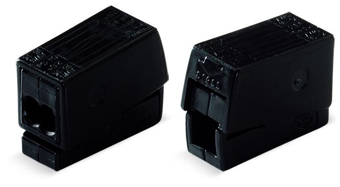 Fixture connector; continuous service temperature to 120 °C; 1-pole (1x solid to 2x solid, stranded, or fine-stranded); black