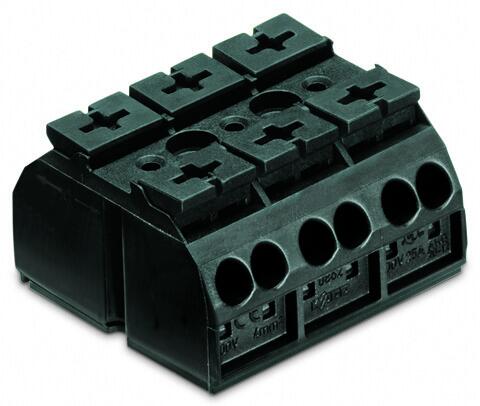 4-conductor chassis-mount terminal strip; without ground contact; 3-pole; 4 mm²; 4,00 mm²; black