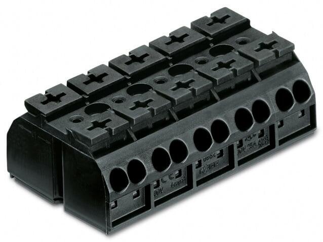 4-conductor chassis-mount terminal strip; without ground contact; 5-pole; for 3 mm ø screw and nut; 4 mm²; 4,00 mm²; black