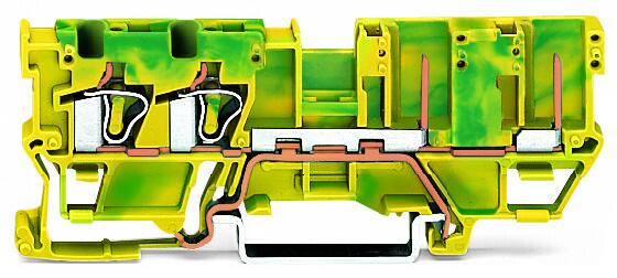 2-Leiter/2-Pin-PE-Basisklemme; 4 mm²; für Tragschiene 35 x 15 und 35 x 7,5; CAGE CLAMP®; 4,00 mm²; grün-gelb