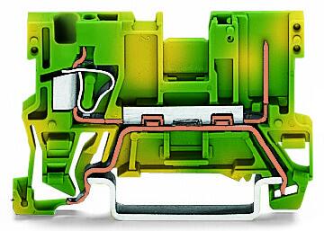 1-Leiter/1-Pin-PE-Basisklemme; 4 mm²; für Tragschiene 35 x 15 und 35 x 7,5; CAGE CLAMP®; 4,00 mm²; grün-gelb