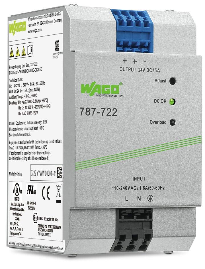 Strømforsyning; Eco; 1-phase; 24 VDC utgangsspenning; 5 A utgangsstrøm; DC-OK LED; 4,00 mm²