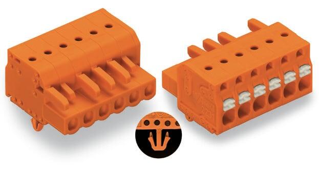 1-conductor female connector; push-button; Push-in CAGE CLAMP®; 2.5 mm²; Pin spacing 5.08 mm; 4-pole; Snap-in mounting feet; 2,50 mm²; orange