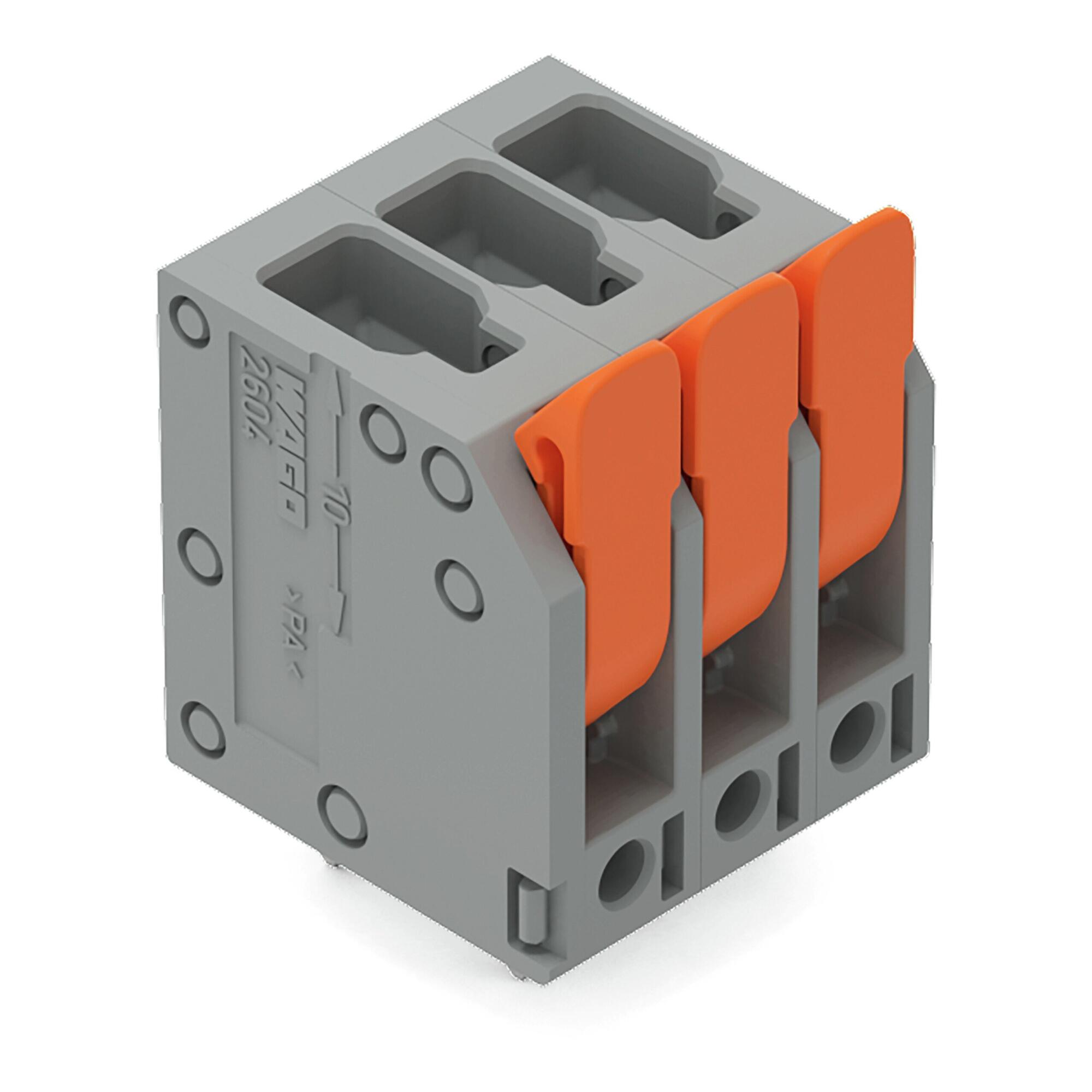 PCB terminal block; Push-in CAGE CLAMP with operating lever; AWG 24 - 12; Pin spacing 5 mm; 4-pole; top entry; gray