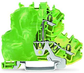 Двуетажна клема; 4-проводна клема със заземяване; с крайна пластина; 2,5 mm²; PE; без държач за маркировъчни табелки; вътрешно обединяване; за DIN шина 35 x 15 и 35 x 7.5; Push-in CAGE CLAMP®; 2,50 mm²; зелен-жълто