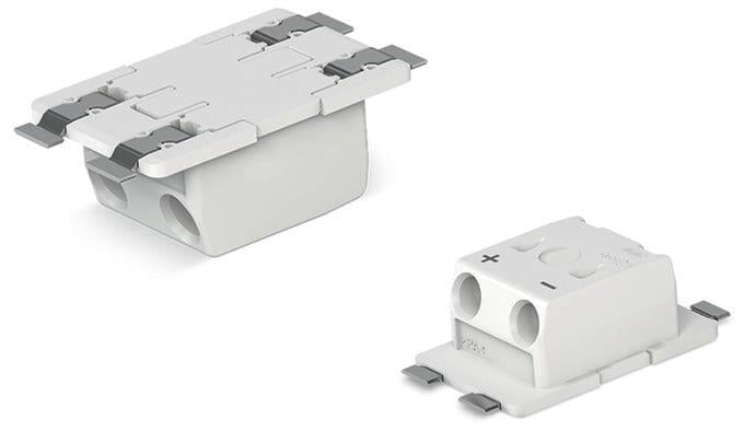 Morsetto per circuito stampato SMD passante-scheda; 0,75 mm²; Passo pin 6,5 mm; 2 poli; Push-in CAGE CLAMP®; in imballaggio tape-and-reel; 0,75 mm²; bianco