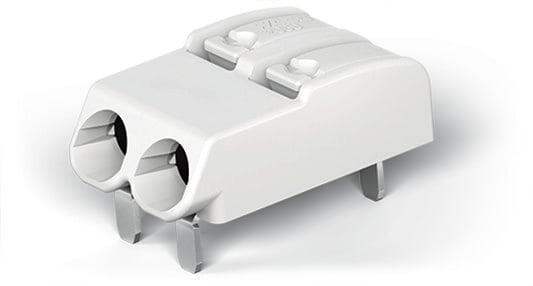 THR-Leiterplattenklemme; Drücker; 0,75 mm²; Rastermaß 4 mm; 2-polig; Push-in CAGE CLAMP®; im Gurt; 0,75 mm²; weiß