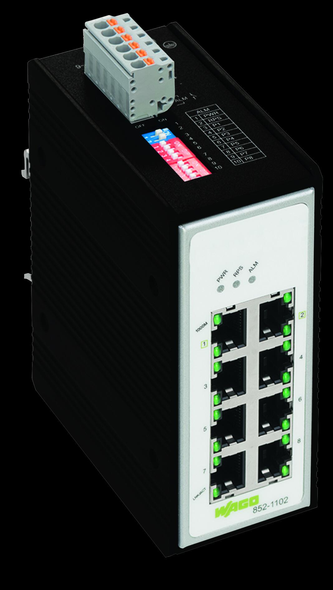 工業網路交換器; 8 個連接埠 1000Base-T; 黑色