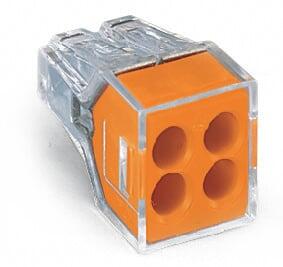 PUSH WIRE® connector for junction boxes; 4-conductor; bulk packaging; transparent housing; orange face