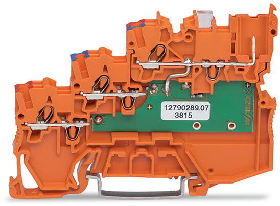 3-conductor sensor supply terminal block; LED (green); with pluggable signal level; 1 mm²; Push-in CAGE CLAMP®; 1,00 mm²; orange