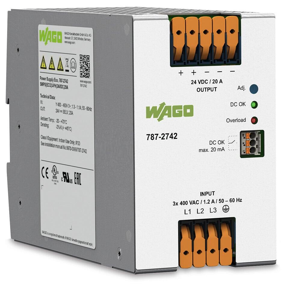 Power supply; Eco; 3-phase; 24 VDC output voltage; 20 A output current; DC OK contact