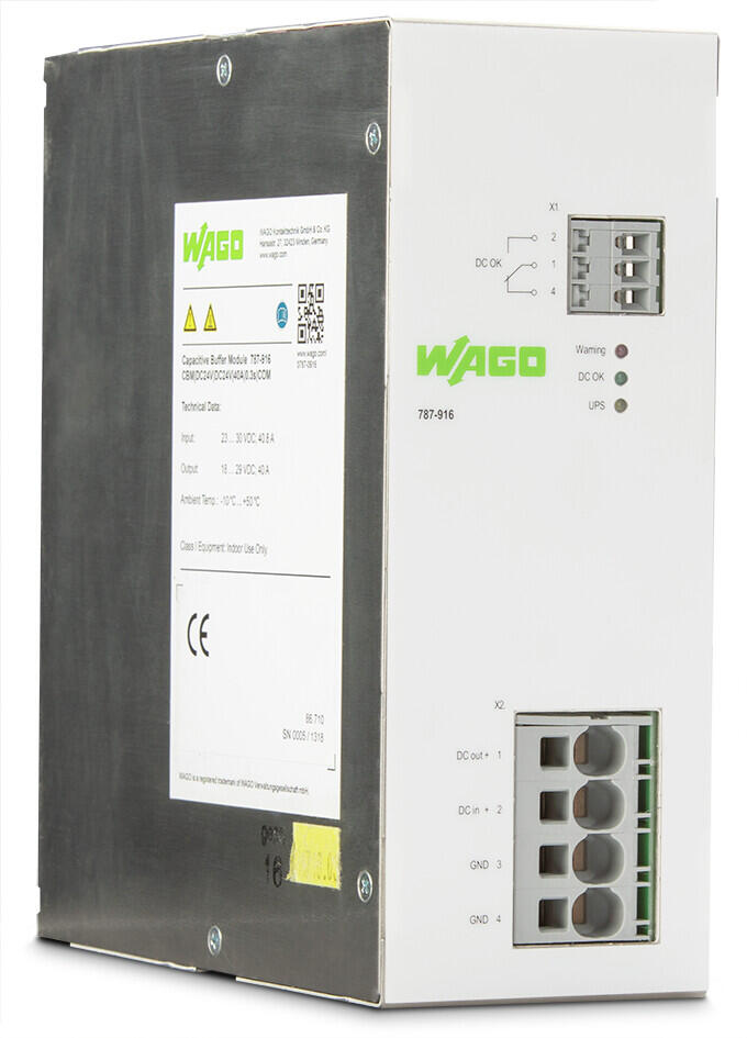 capacitive buffer module; 24 VDC input voltage; 24 VDC output voltage; 40 A output current; Buffer time: 0.3 … 6.6 s