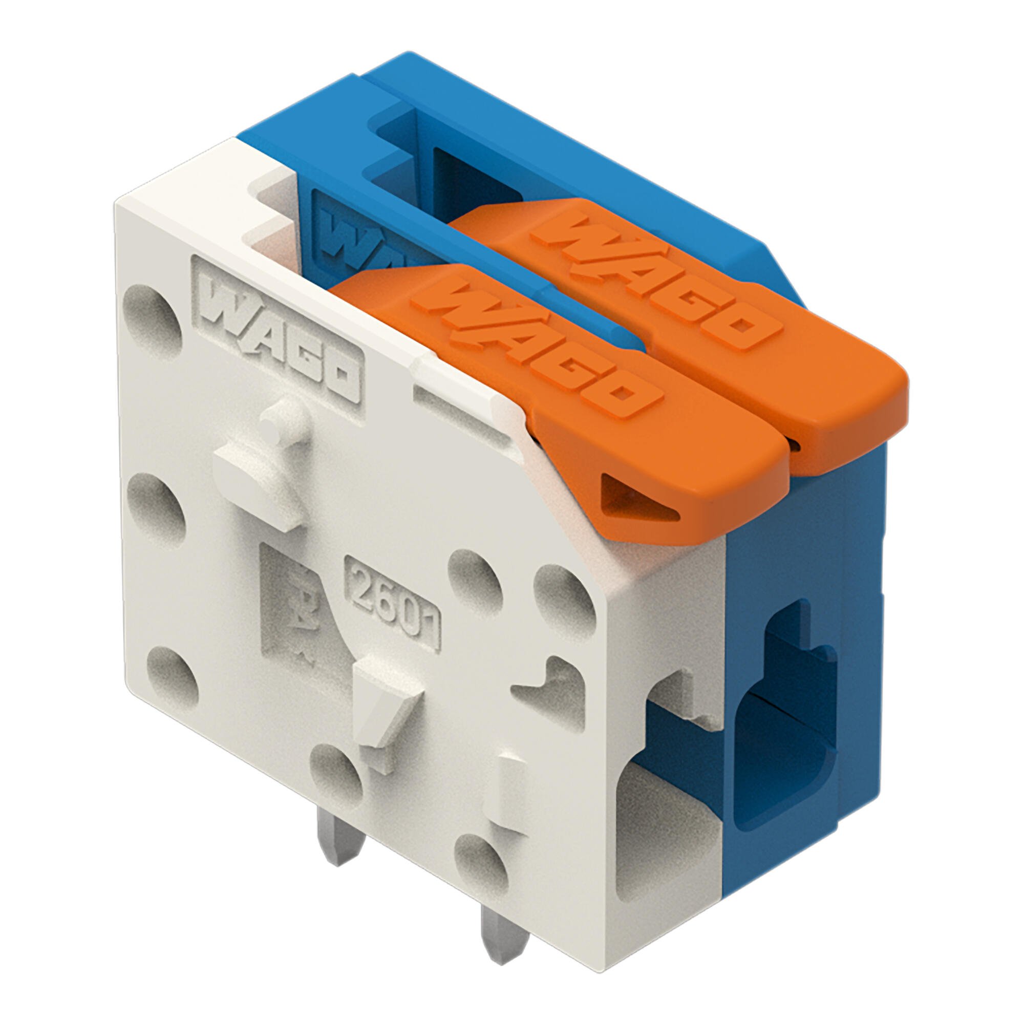Borne pour circuits imprimés; Levier; 1,5 mm²; Pas 3,5 mm; 2 pôles; Push-in CAGE CLAMP®; 1,50 mm²; blanc/bleu