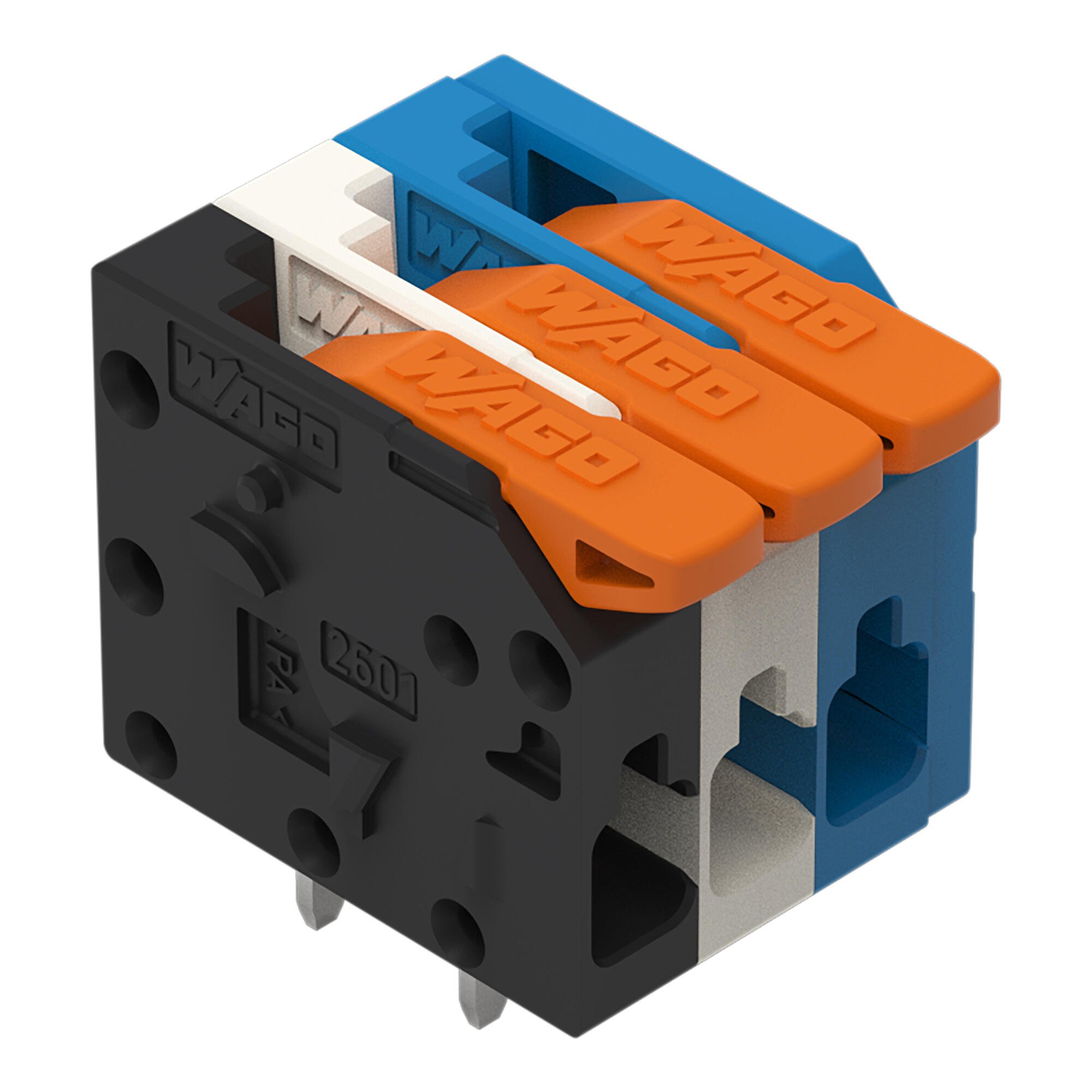 PCB 接线端子; 操作手柄; 1.5 mm²; 焊针间距 3.5 mm; 3极; Push-in CAGE CLAMP®; 1,50 mm²; 多种颜色