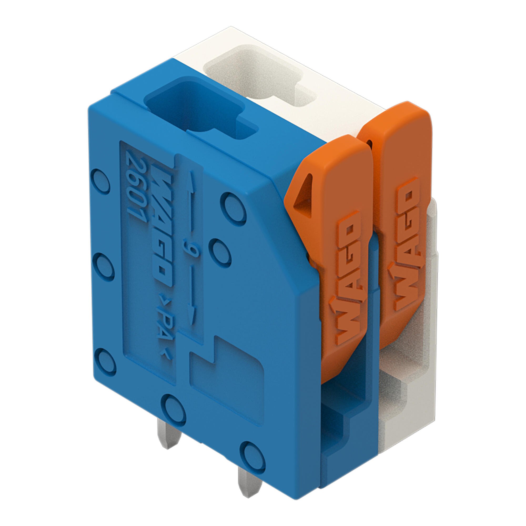 Borne pour circuits imprimés; Levier; 1,5 mm²; Pas 3,5 mm; 2 pôles; Push-in CAGE CLAMP®; 1,50 mm²; blanc/bleu