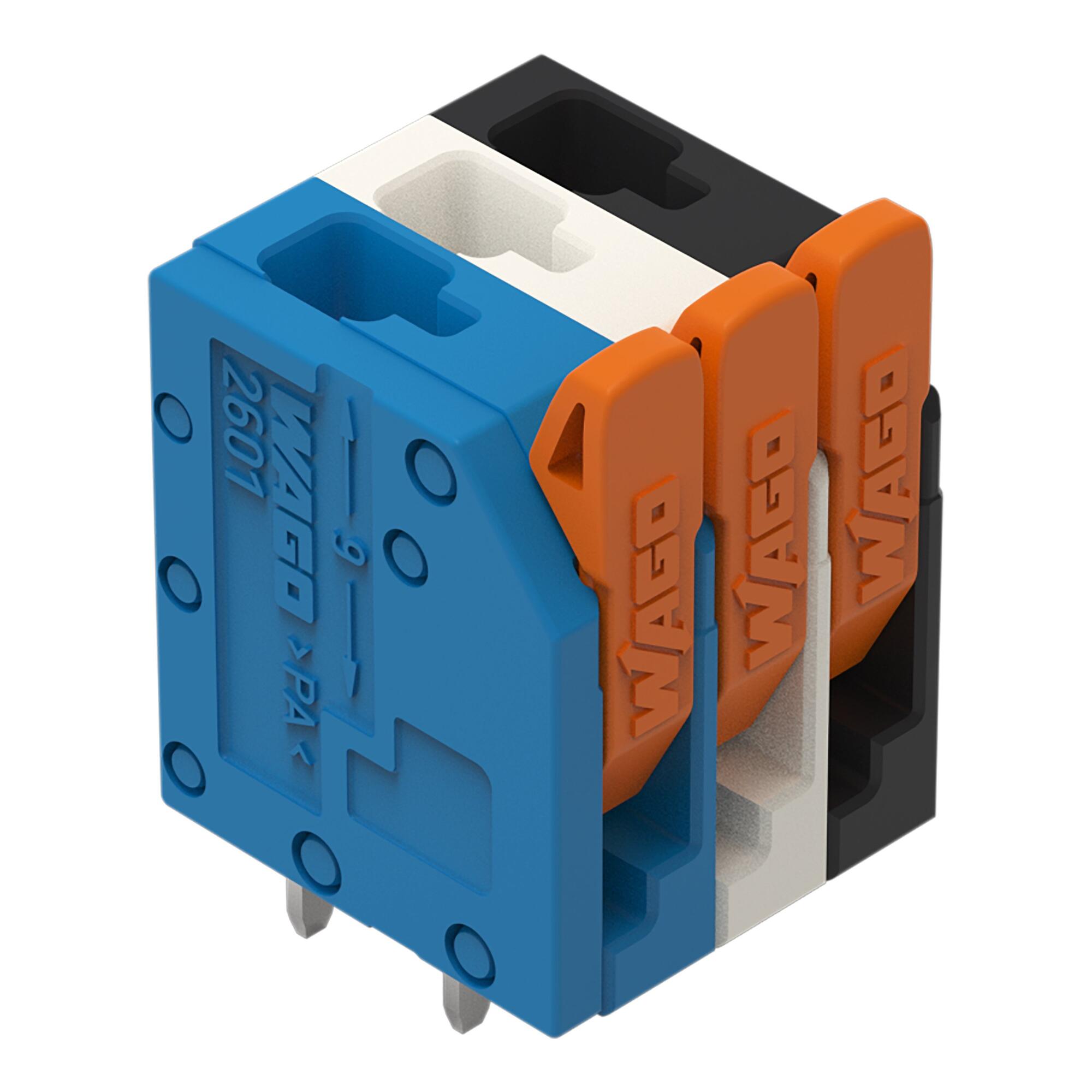 PCB 接线端子; 操作手柄; 1.5 mm²; 焊针间距 3.5 mm; 3极; Push-in CAGE CLAMP®; 1,50 mm²; 多种颜色