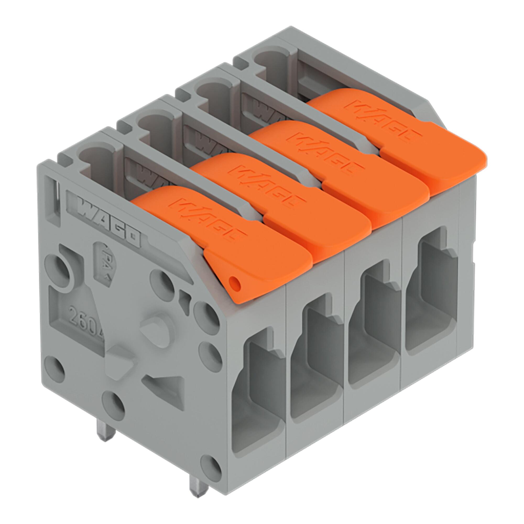 PCB terminal block; lever; 4 mm²; Pin spacing 5 mm; 4-pole; Push-in CAGE CLAMP®; 4,00 mm²; gray