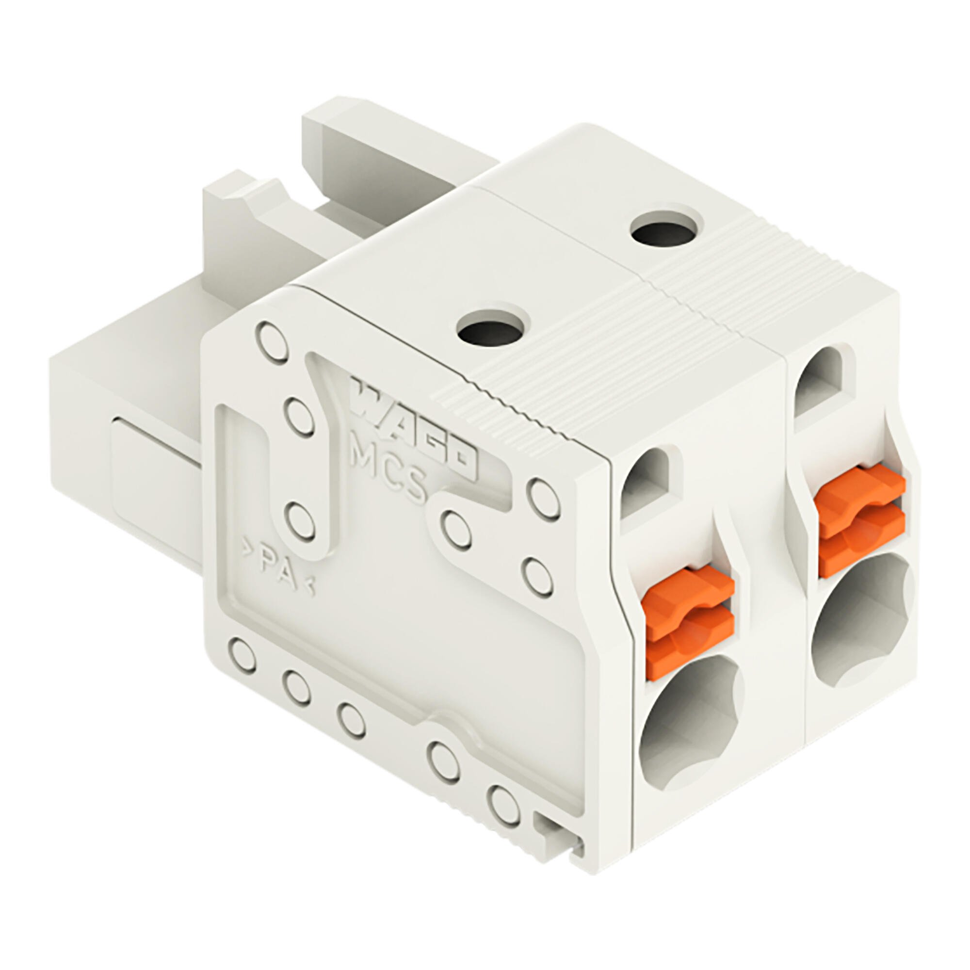 1-conductor female connector; push-button; Push-in CAGE CLAMP®; 2.5 mm²; Pin spacing 7.5 mm; 2-pole; 100% protected against mismating; 2,50 mm²; light gray