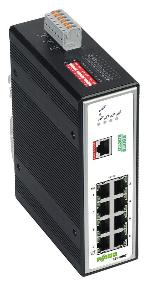 Industrial-Managed-Switch; 8 Ports 100Base-TX; PROFINET; Erweiterter Temperaturbereich; metallisch schwarz