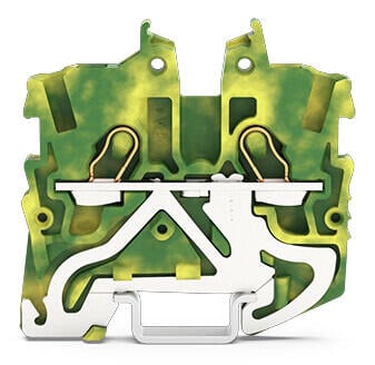 2-Leiter-Mini-Schutzleiterklemme; mit Betätigungsöffnung; 1 mm²; mit Prüföffnung; seitliche und mittige Beschriftung; für Tragschiene 15; Push-in CAGE CLAMP®; 1,00 mm²; grün-gelb