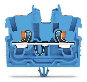 2-Leiter-Mini-Durchgangsklemme; mit Drücker; 1 mm²; mit Rastfuß; seitliche und mittige Beschriftung; mit Prüföffnung; Push-in CAGE CLAMP®; 1,00 mm²; blau