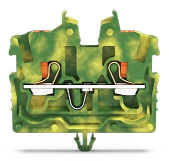 2-Leiter-Mini-Durchgangsklemme; mit Drücker; 1 mm²; mit Rastfuß; seitliche und mittige Beschriftung; mit Prüföffnung; Push-in CAGE CLAMP®; 1,00 mm²; grün-gelb