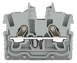 2-conductor miniature through terminal block; with operating slots; 1 mm²; Center terminal block without snap-in mounting foot, without mounting flange; side and center marking; with test port; Push-in CAGE CLAMP®; 1,00 mm²; gray