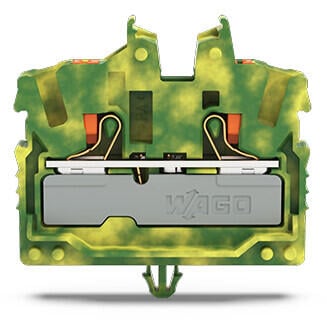 2-Leiter-Mini-Durchgangsklemme; mit Drücker; 2,5 mm²; mit Rastfuß; seitliche und mittige Beschriftung; mit Prüföffnung; Push-in CAGE CLAMP®; 2,50 mm²; grün-gelb