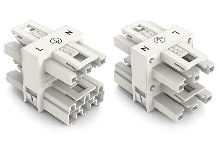 3-way distribution connector; 3-pole; Cod. A; 1 input; 3 outputs; white