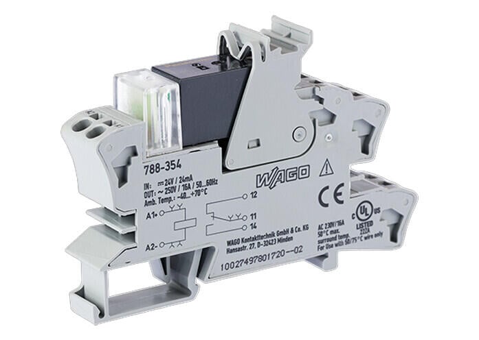 Relay module; Nominal input voltage: 24 VDC; 1 changeover contact; Limiting continuous current: 16 A; for lamp loads; Red status indicator; Module width: 15 mm; 2,50 mm²; gray