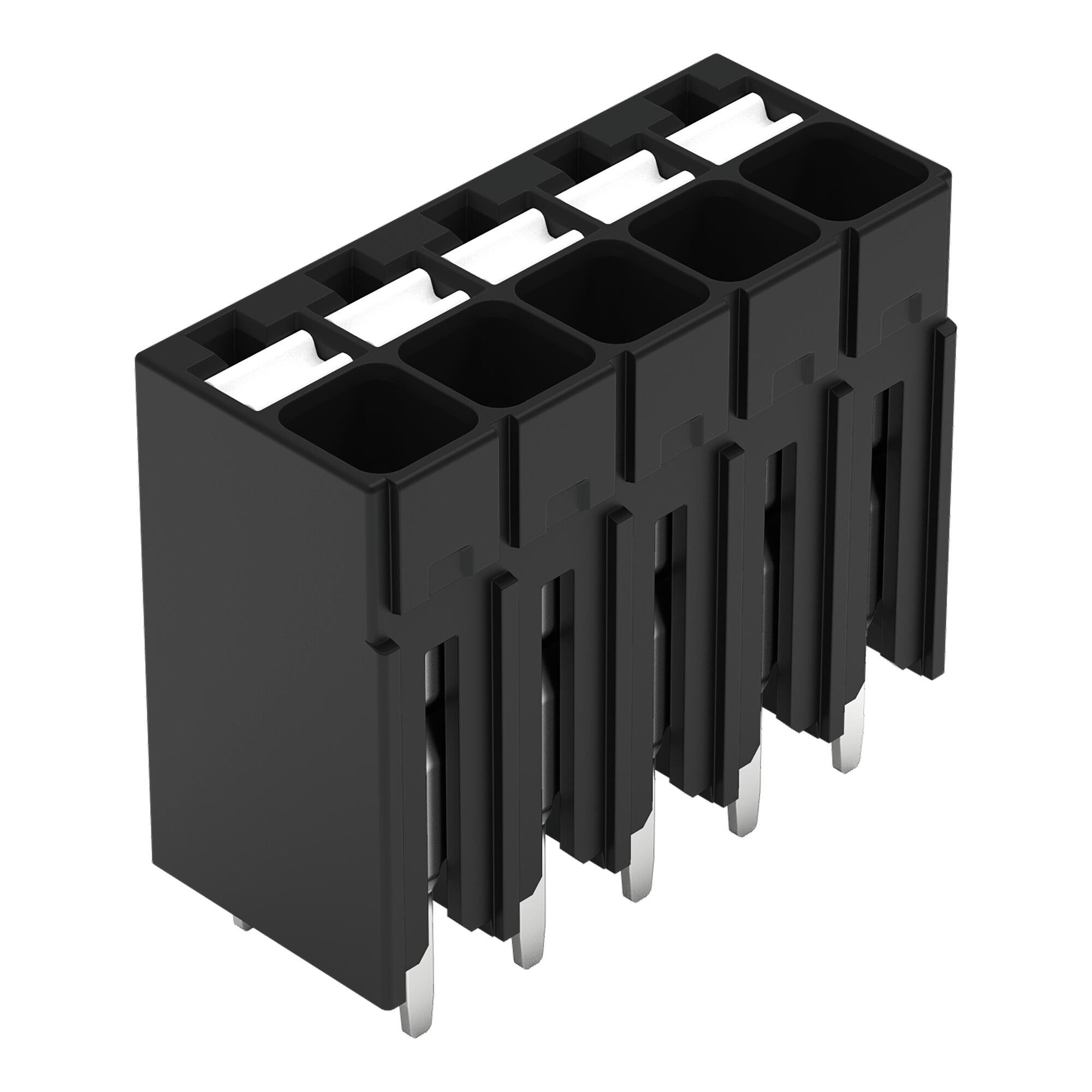 THR-Leiterplattenklemme; Drücker; 1,5 mm²; Rastermaß 3,5 mm; 5-polig; Push-in CAGE CLAMP®; Lötstiftlänge 1,5 mm; 1,50 mm²; schwarz
