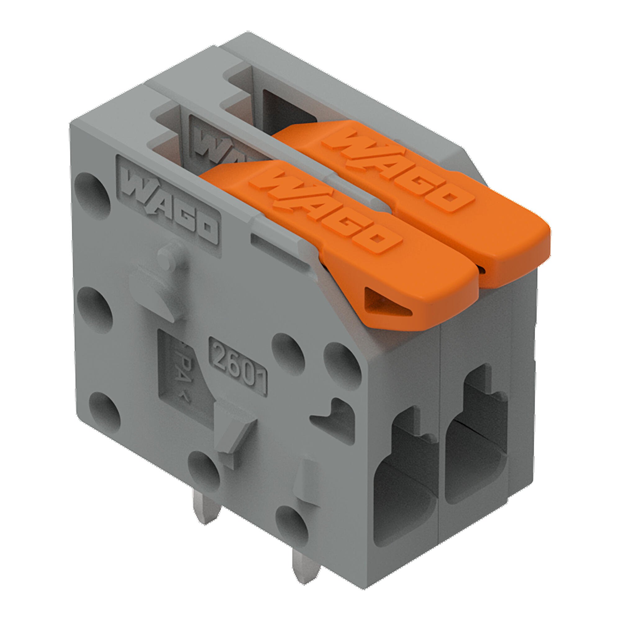 PCB terminal block; Push-in CAGE CLAMP® with operating lever; 26 – 14 AWG ; Pin spacing 3.5 mm; 2-pole; side entry; gray