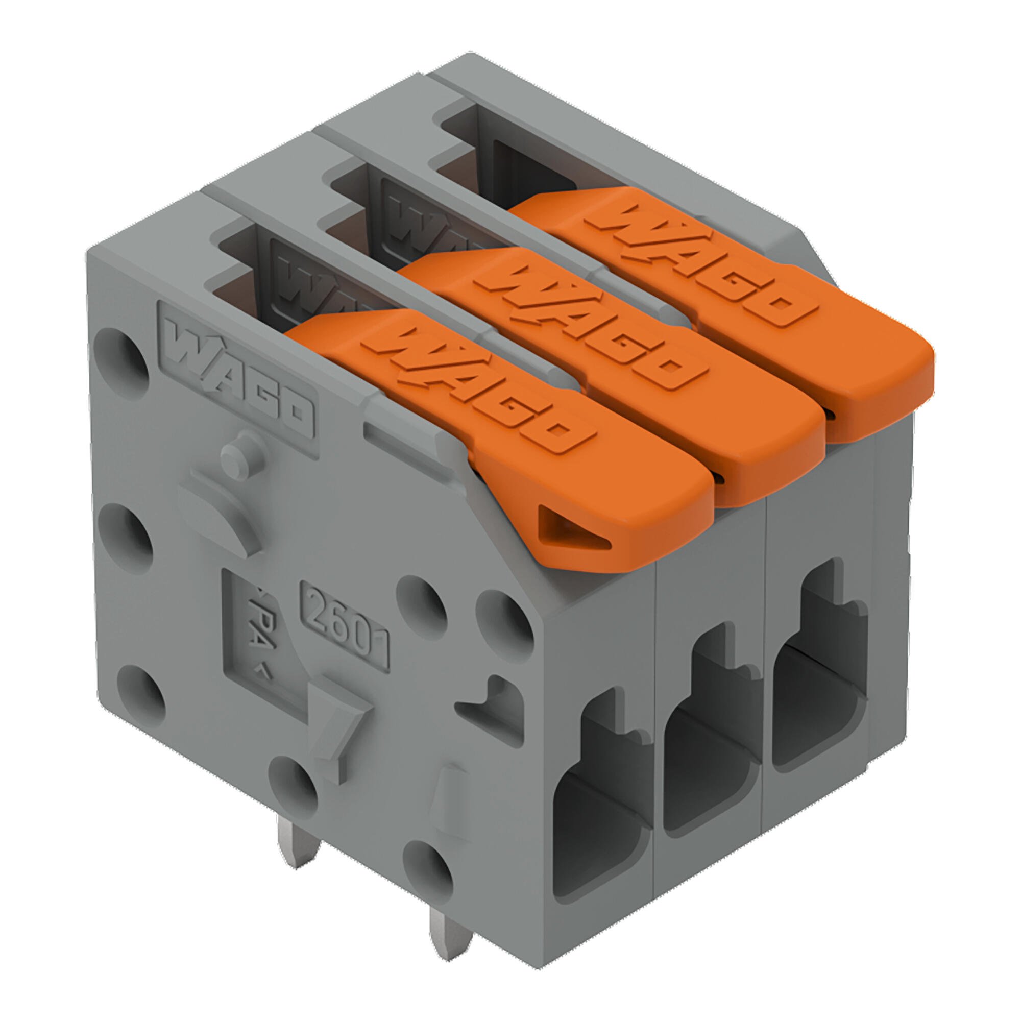 PCB terminal block; Push-in CAGE CLAMP® with operating lever; 26-14 AWG; Pin spacing 3.5 mm; 3-pole; side entry; gray