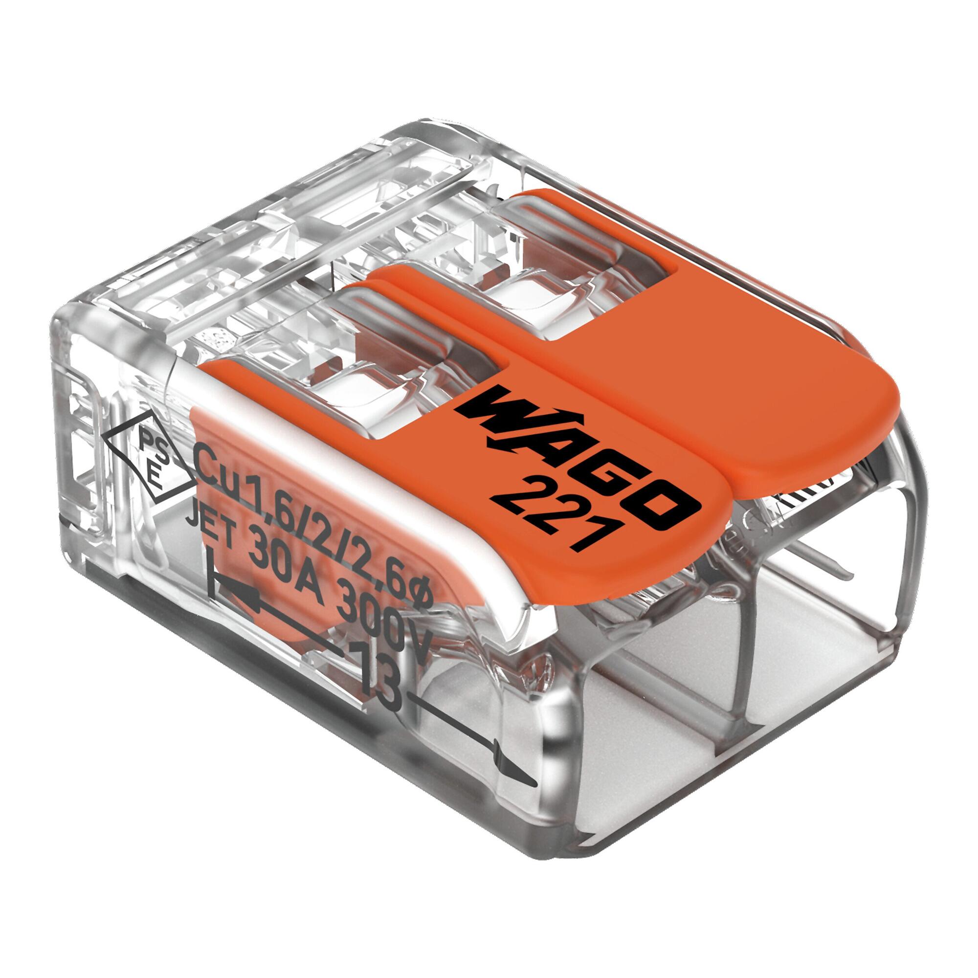 Morsetto di giunzione con leve; per tutti i tipi di conduttore; max. 6 mm²; 2 conduttori; scatola trasparente; Temperatura ambiente: max. 85 °C (T85); 6,00 mm²; trasparente