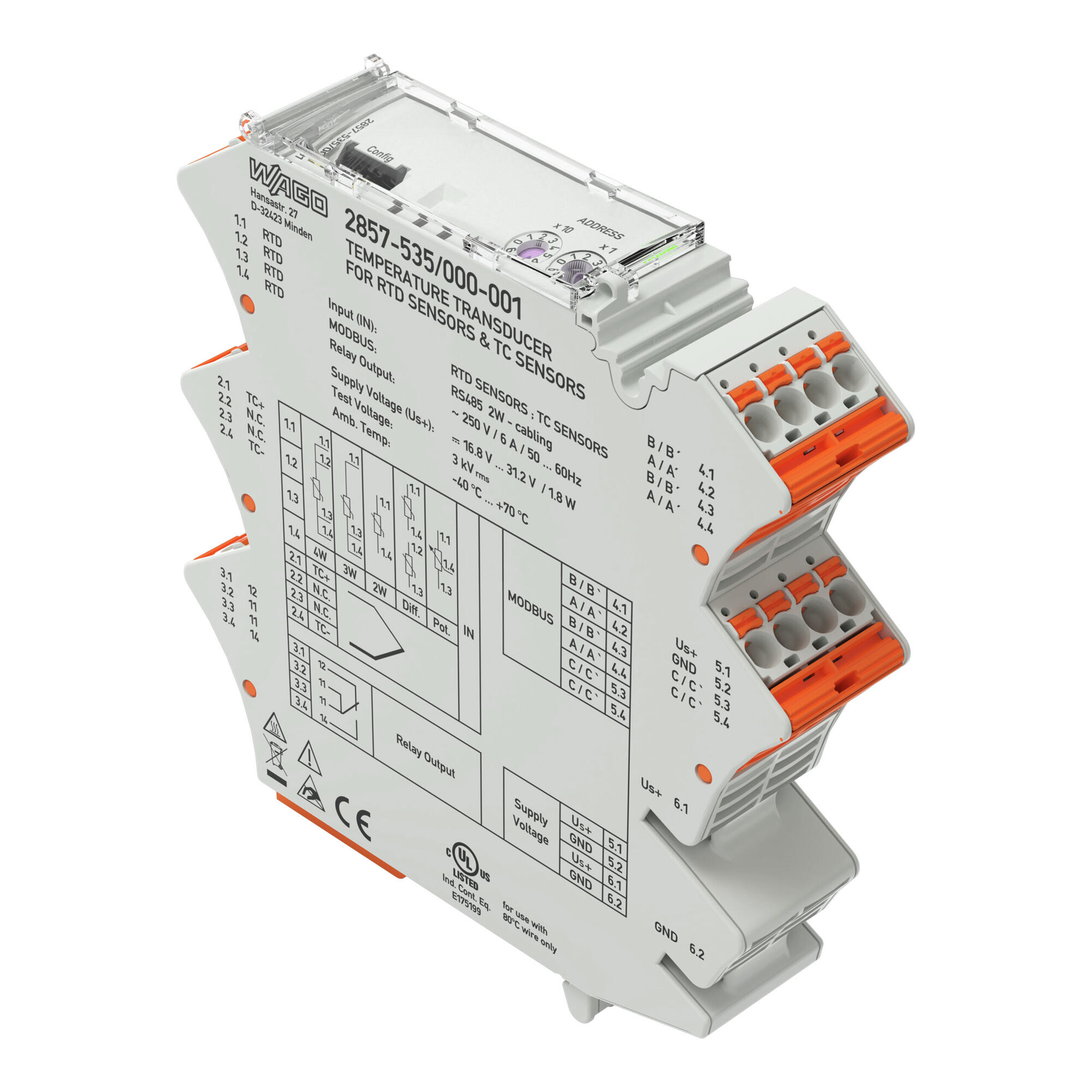 Temperature signal conditioner; Configuration via software; Supply voltage: 24 VDC