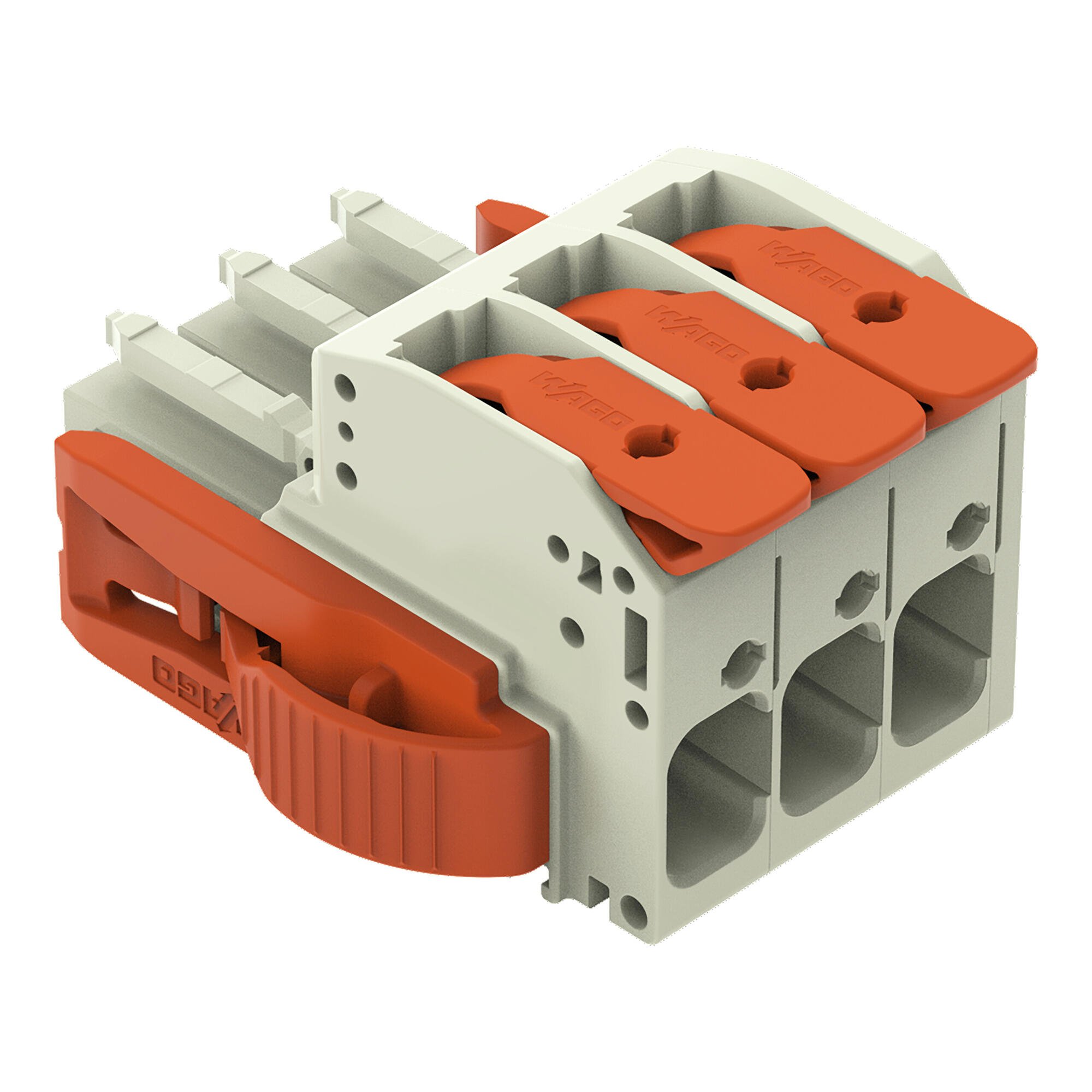 1-conductor female connector; lever; Push-in CAGE CLAMP®; 10 mm²; Pin spacing 7.62 mm; 3-pole; 100% protected against mismating; Lateral locking  levers; 10,00 mm²; light gray