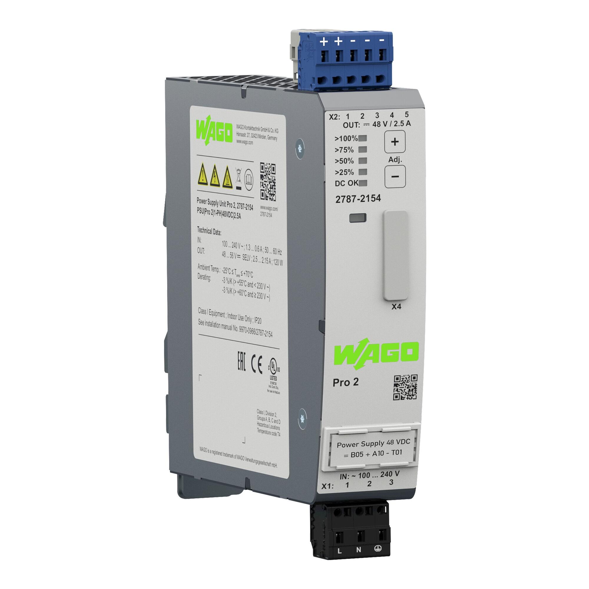 Power supply; Pro 2; 1-phase; 48 VDC output voltage; 2.5 A output current; TopBoost + PowerBoost; communication capability