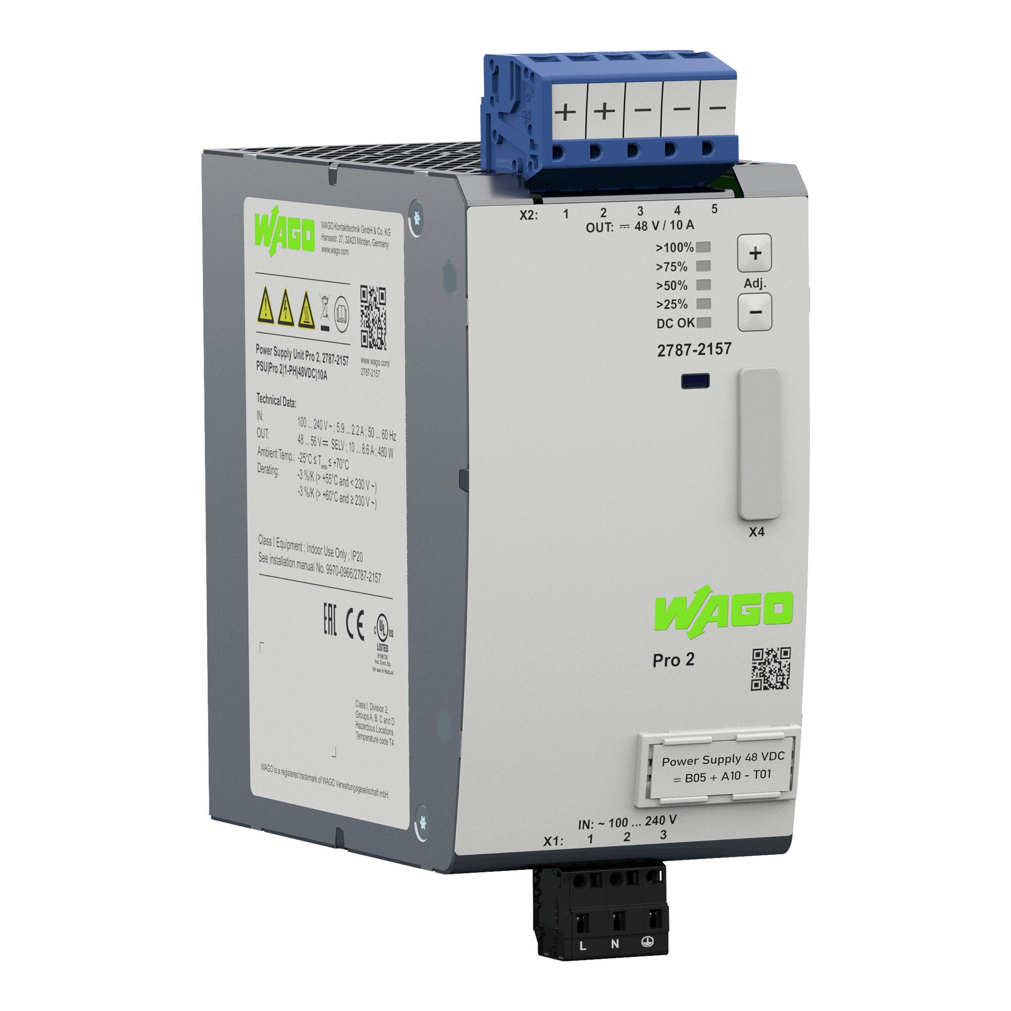 Power supply; Pro 2; 1-phase; 48 VDC output voltage; 10 A output current; TopBoost + PowerBoost; communication capability