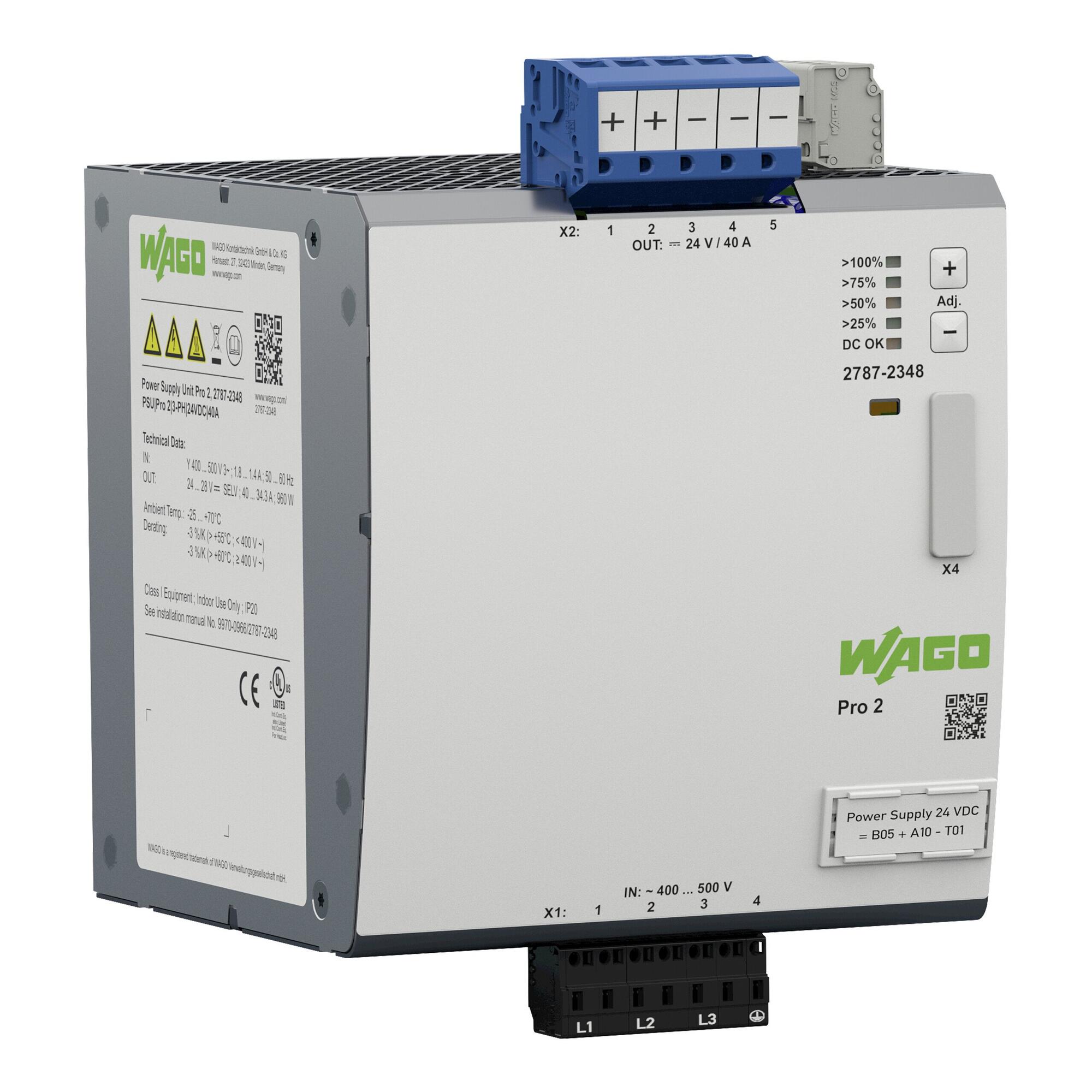 Power supply; Pro 2; 3-phase; 24 VDC output voltage; 40 A output current; TopBoost + PowerBoost; communication capability