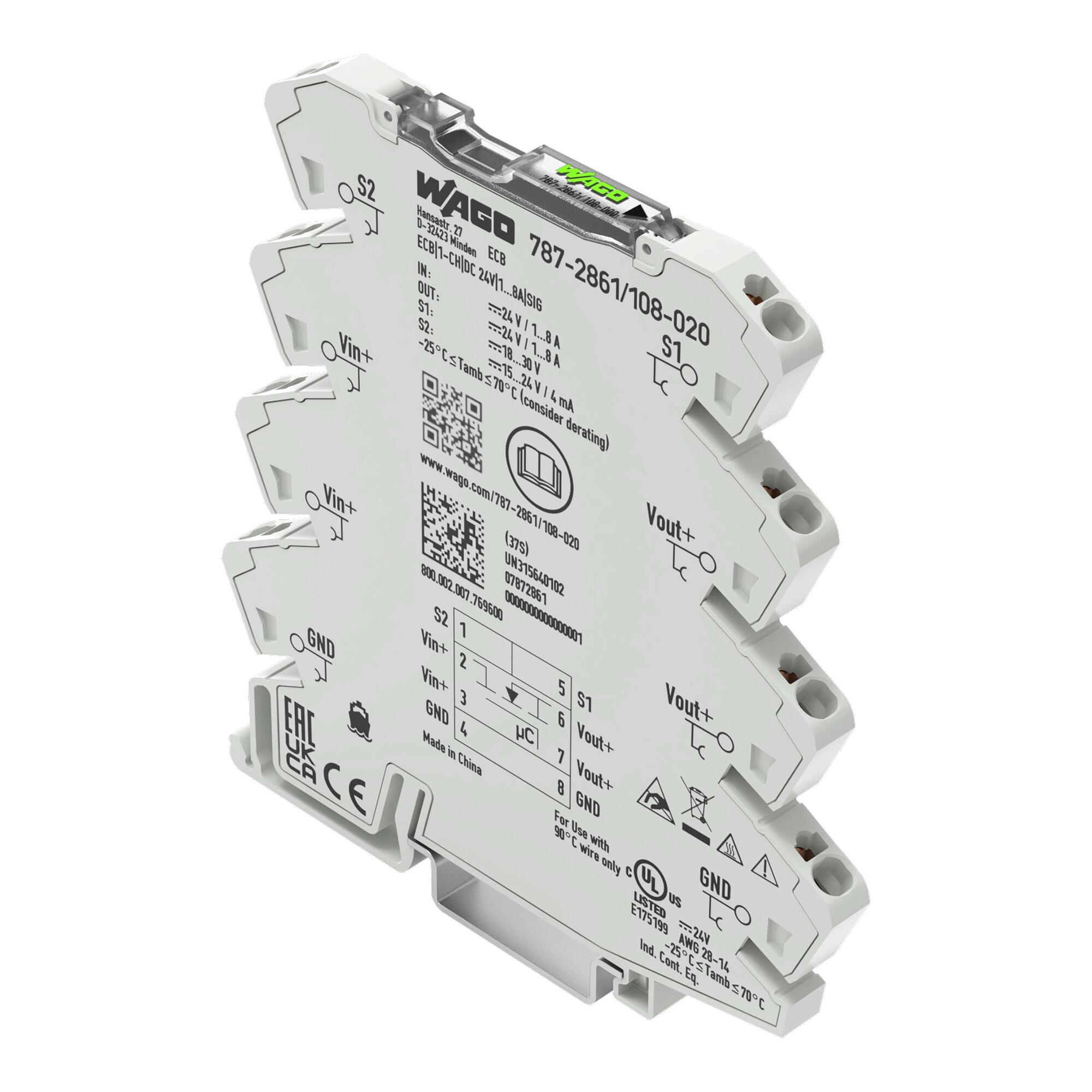 Electronic circuit breaker; 1-channel; 24 VDC input voltage; adjustable 1 … 8 A; Signal contact