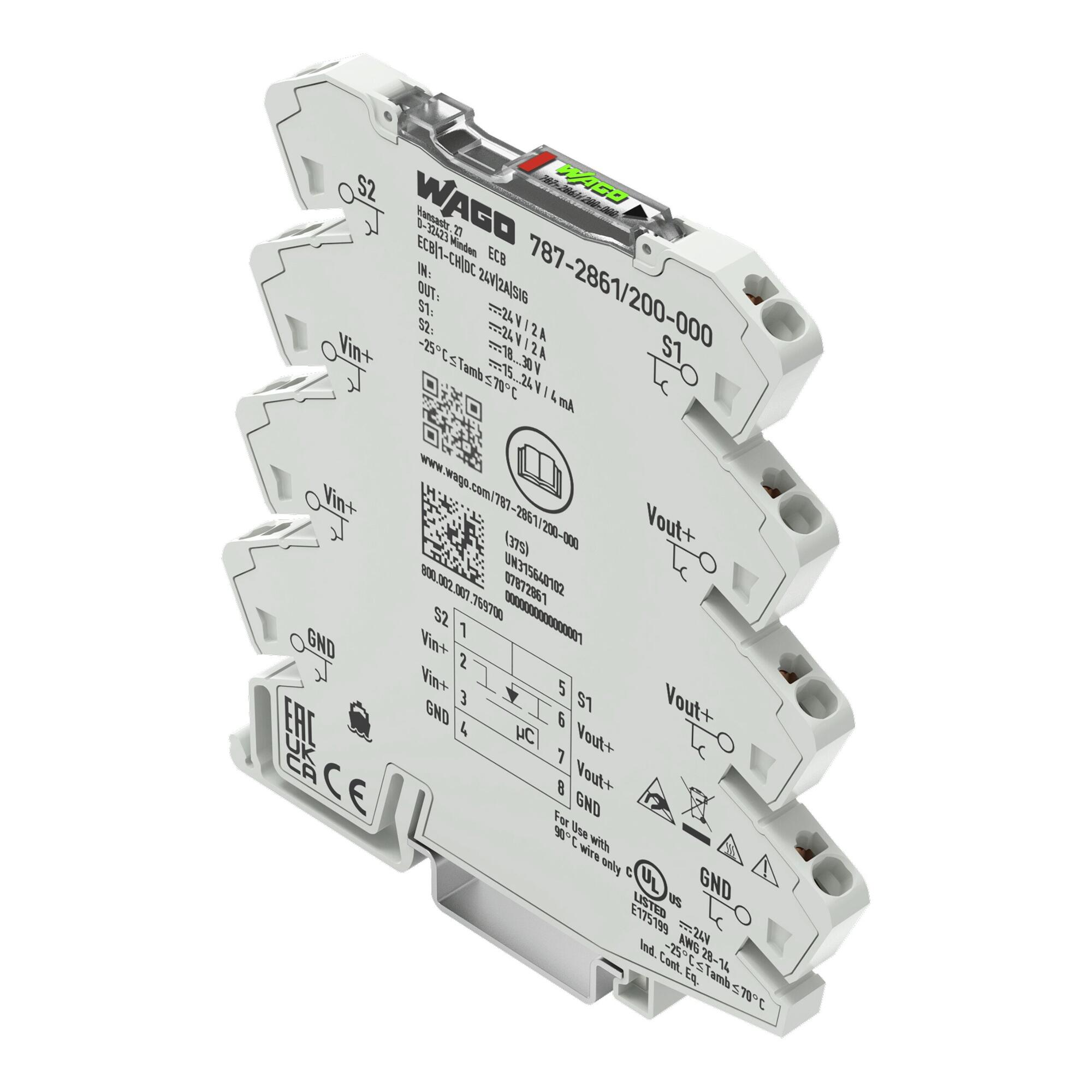 Electronic circuit breaker; 1-channel; 24 VDC input voltage; 2 A; Signal contact